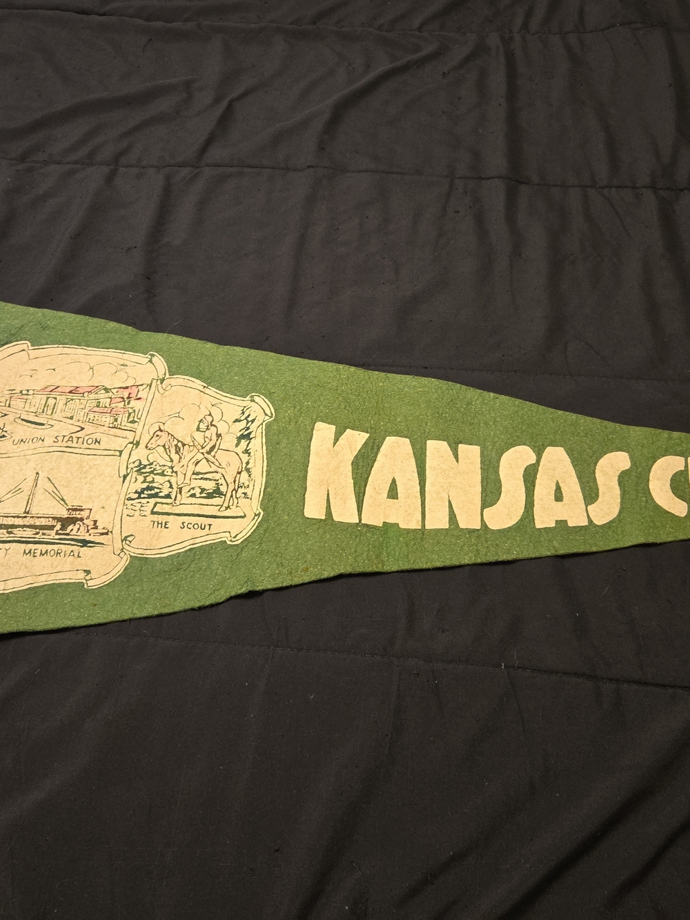 Vintage 1950s Green Kansas City Felt Pennant 28 Inch